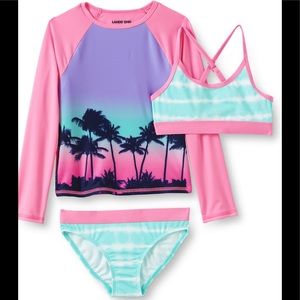 Lands End Girls rash guard top, bikini top and bottom size 4